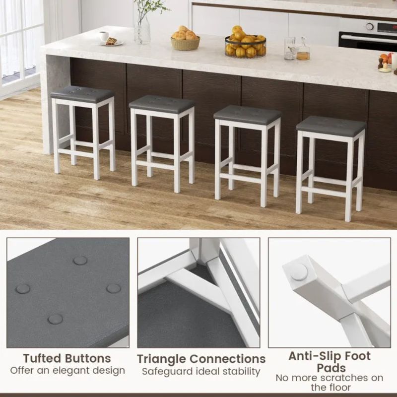 Rubber Wood And Frame Stools Seat Bar With Padded Footrest 24_voghion.com