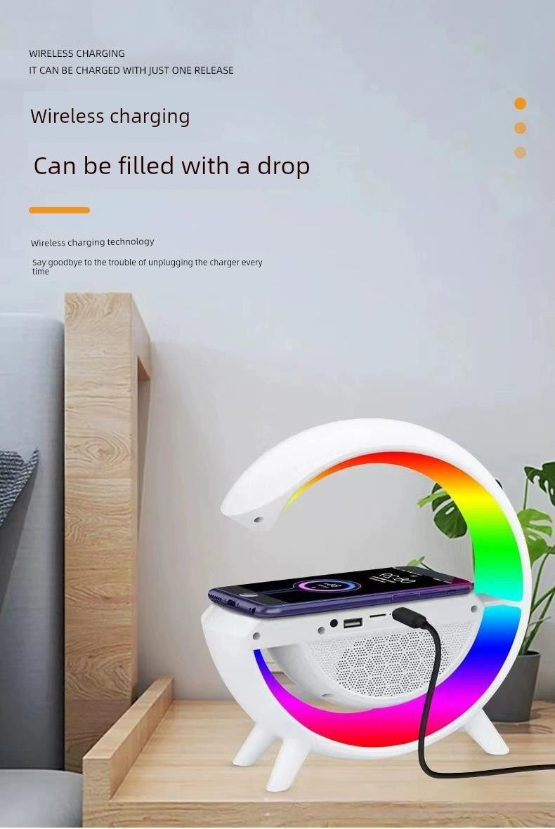 Alto-falante Bluetooth com carregamento sem fio, atmosfera multifuncional, pequena lâmpada noturna, alarme, presente de aniversário, áudio, relógio lunar para_voghion.com