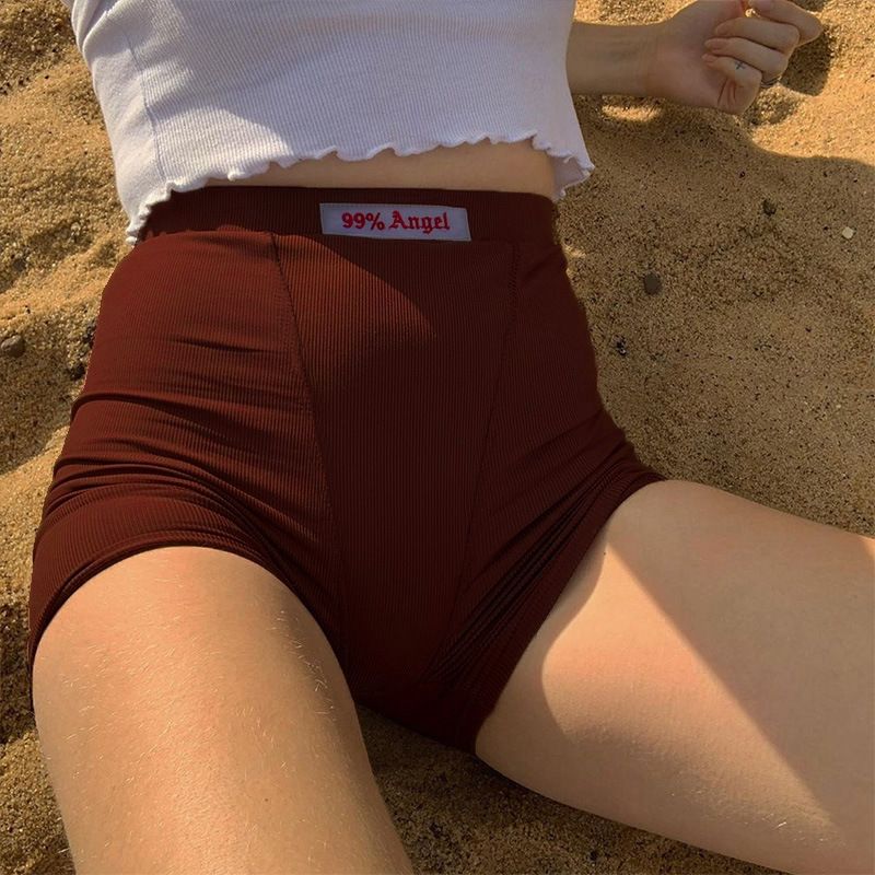 Pantaloncini da ciclista a vita alta con design a lettere multicolore da donna 2024_voghion.com