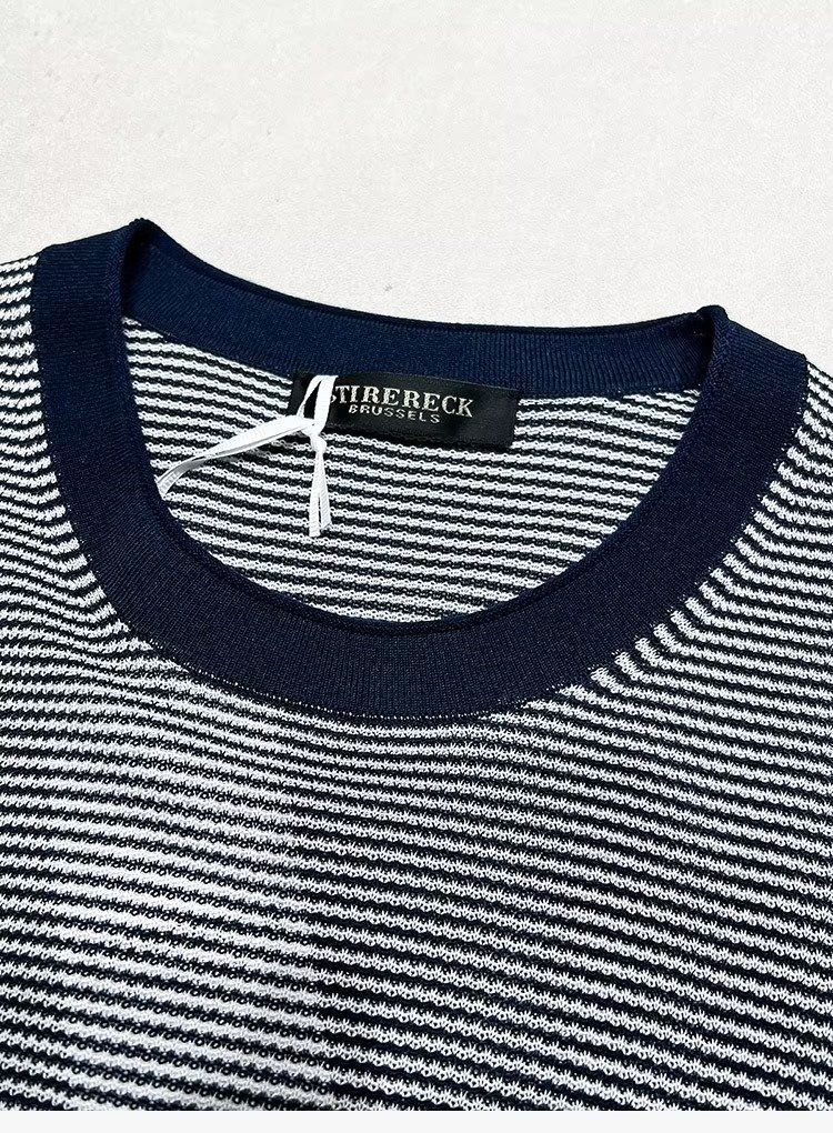 Herrenbekleidung lässiges Standard-T-Shirt Herren Sommer neue Mode Ins Trend Eis Seide Nadelstreifen gestrickt kurzärmelige Herrenoberteile_voghion.com