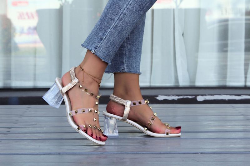 Crystal high heels with elastic rivets, transparent band, Roman sandals for women High heeled Sandals_voghion.com