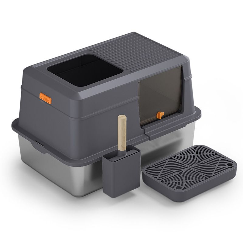 Large Fully Enclosed Stainless Steel Litter Box Deodorizing Splash-Proof Pet Supplies With Lid Cat Toilet_voghion.com