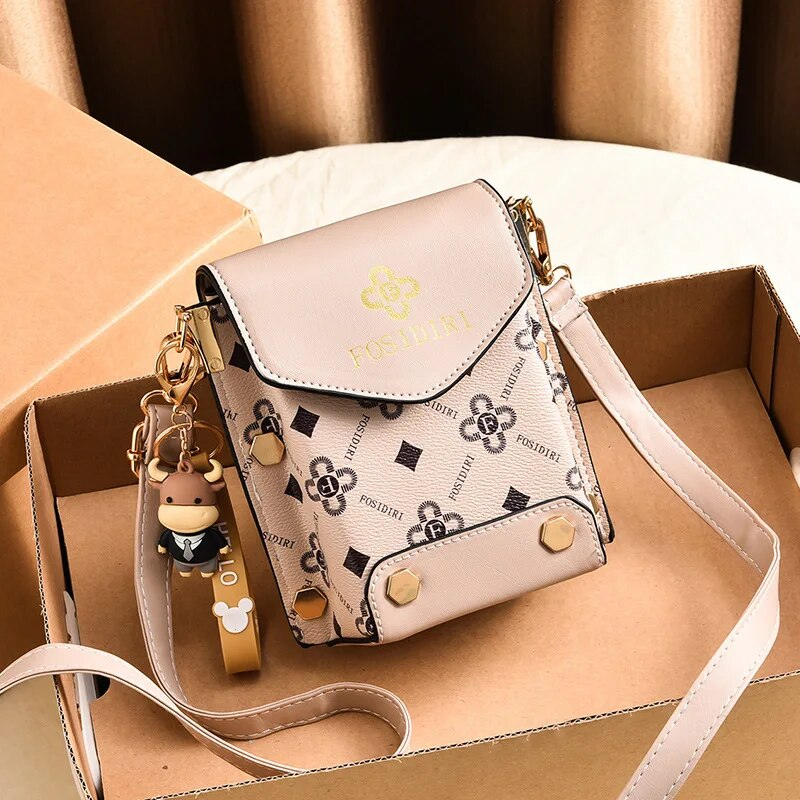Mini Flap Crossbody Telefon Bokstavstryck axelväska, fyrkantig plånbok med dubbdekor för kvinnor (4,7*6,7*3,7) tum_voghion.com