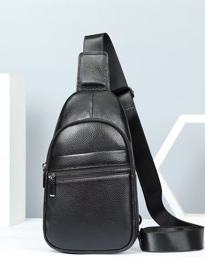 Pelle da uomo di alta qualità, strato superiore in pelle bovina, borsa a tracolla alla moda in tinta unita, zaino casual da petto, borsa da uomo_voghion.com