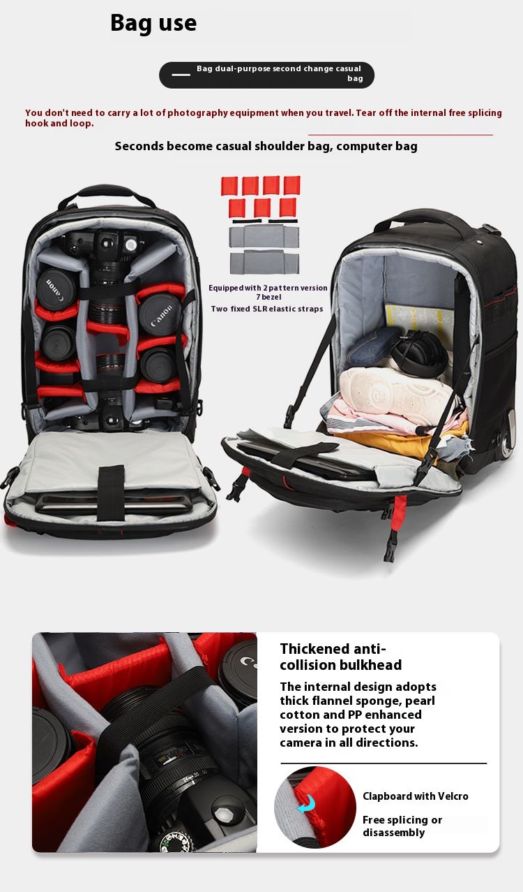 Camera Bag Waterproof Professional DSLR Suitcase Bag Video Photo Digital Camera Trolley Backpack On Wheels_voghion.com