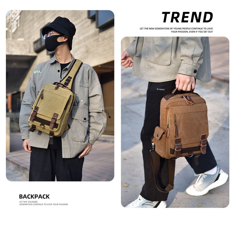 Men's Chest Bag Casual Water Proof Messenger Shoulder Bag Large Capacity Canvas Chest Backpack Outdoor Chest Bag Messenger Bag_voghion.com