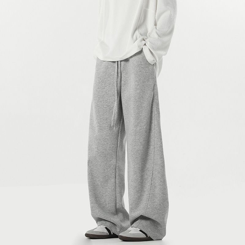 Calça jogger masculina com cós baixo - Calça de moletom streetwear Cleanfit com bainha reta e microelástico (regular/forro de lã branco/cinza/preto, tamanhos M-3XL)_voghion.com