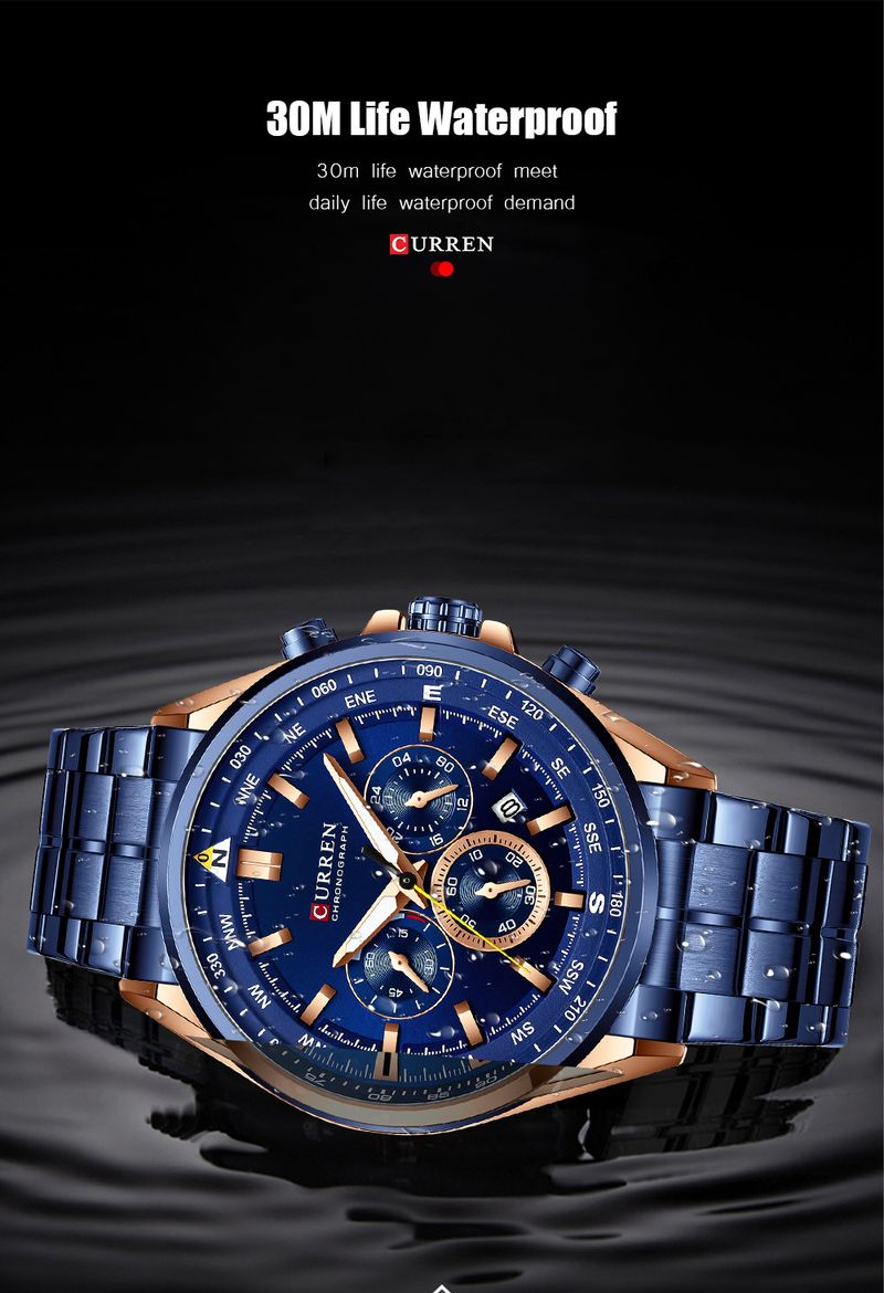 Orologio da uomo al quarzo in acciaio inossidabile con datario, orologio da polso analogico multifunzionale a 6 lancette, orologio casual da lavoro_voghion.com
