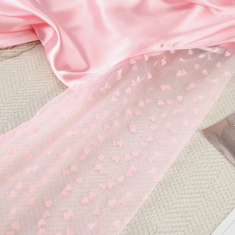 Women's Sleepwears Summer New Simulation Silk Fashion Breathable Pink Feather Mesh Short Nightgown Ladies Home Clothes_voghion.com