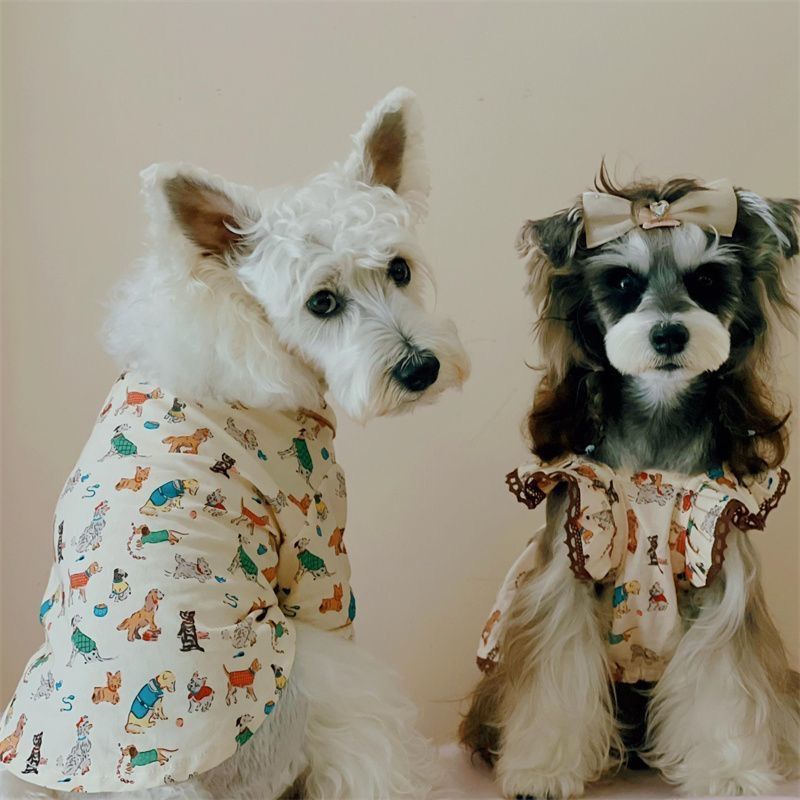 Niedliches Haustier-Welpen-Frühlings-Sommer-dünnes gedrucktes Homewear-Pyjama-Malteser-Teddy-Schnauzer-Bichon-Shirt_voghion.com