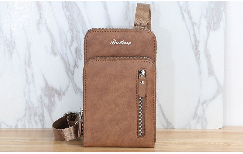 Portafoglio da uomo Baellerry, grande capacità, con doppia cerniera, borsa a tracolla, borsa verticale alla moda per giovani, porta cellulare_voghion.com