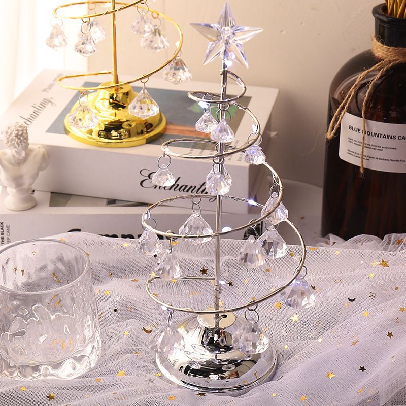 Karácsonyi díszek ajándékbevonat kovácsoltvas fa LED világító kristály karácsonyfa kristály asztali díszek éjszakai fény_voghion.com