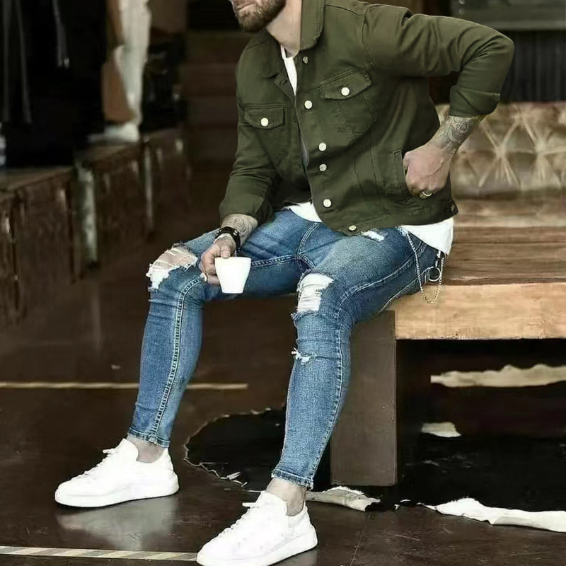 2024 Men's Spring and Autumn Casual Slim Fit Denim with Multi Pocket Button Smooth Plate Workwear Jacket_voghion.com