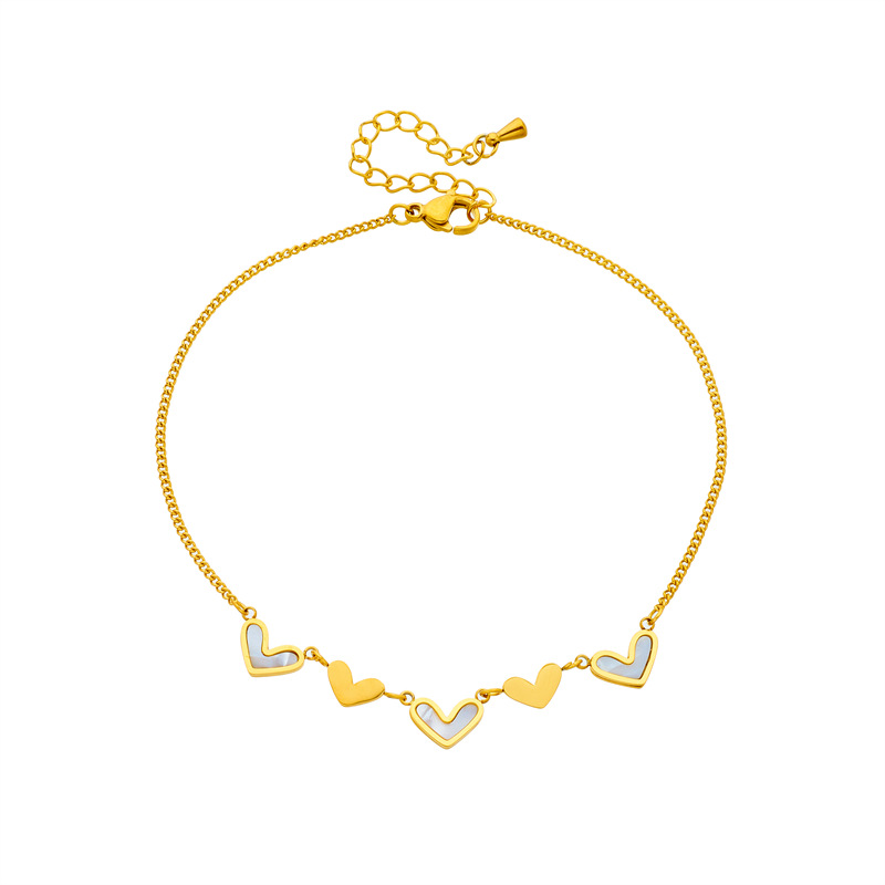 Korean fashion simple personality all-match niche chain smooth heart splicing beach style jewelry titanium steel anklet_voghion.com