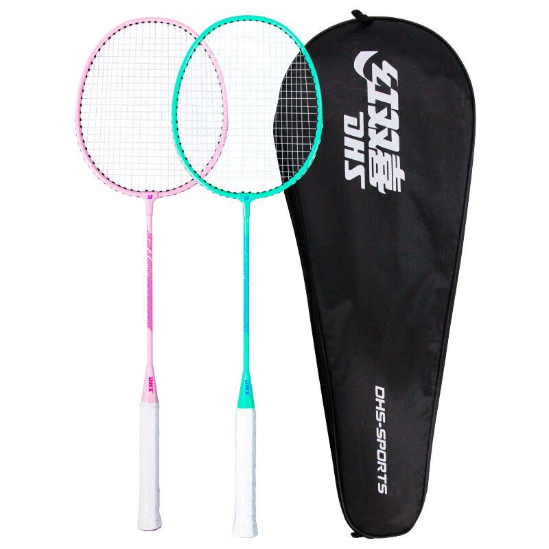 Red Happiness/DHS Badminton Pair For Beginners Double Racket Entry Training Alloy Model EG100 Pre-strung 2 Pieces_voghion.com