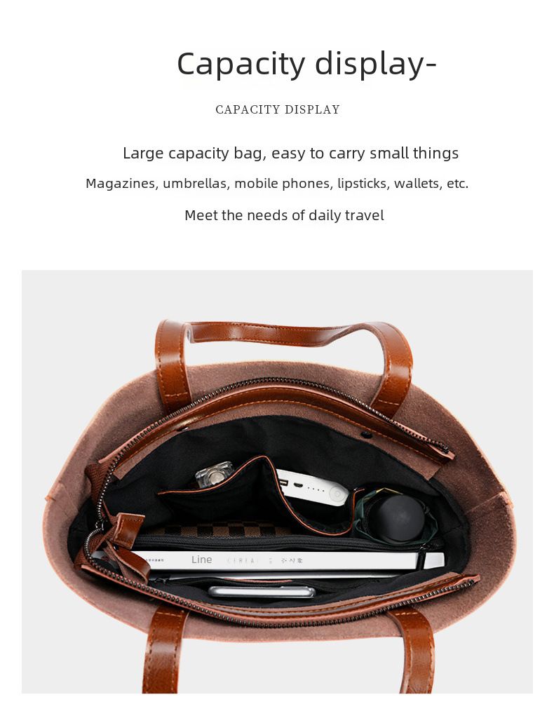 2024 Spring and Summer New Cowhide Women's Bag Fashion Women's Leather Bag Simple Tote Bag Large Capacity Portable Shopping Bag_voghion.com