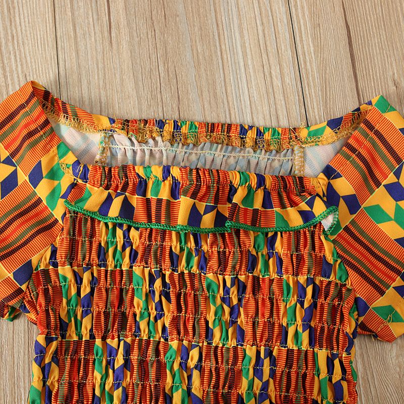 Kinderkleidung für Mädchen, Sommerstil, afrikanischer Bohemian-Stil, geometrisches Muster, kurzärmelige Oberteile und Hosen, zweiteiliger Anzug_voghion.com