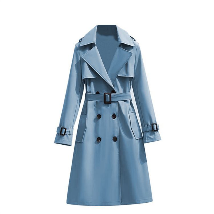 Trench elegante da donna a maniche lunghe, soprabito casual a doppio petto, vestibilità slim, con tasche, in 12 colori (S-3XL)_voghion.com