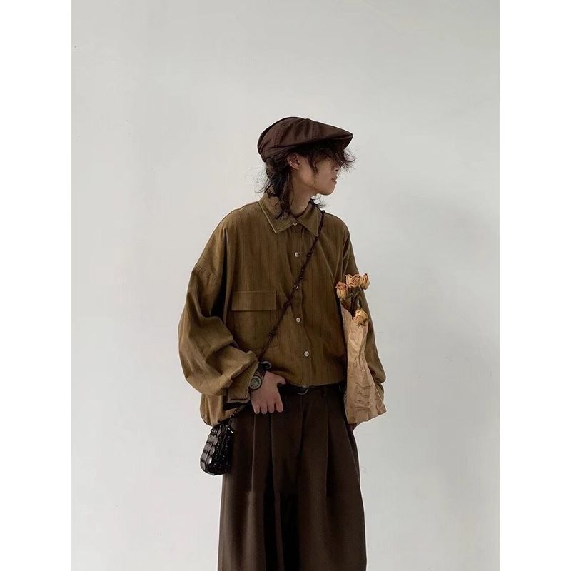 CT 2025 Spring Striped Long Sleeve Men Loose Casual Oversize Draped Turn-down Collar Shirt Jacket_voghion.com