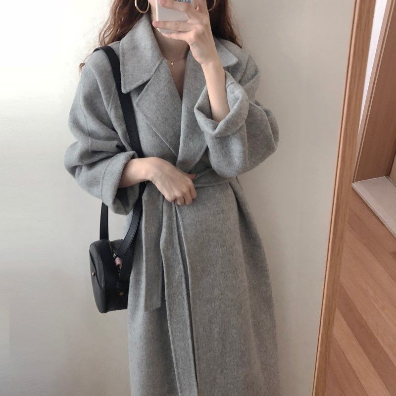 Roupas femininas 2024 outono e inverno elegante temperamento retrô feito à mão casaco de lã de cashmere casaco longo de lã para mulheres_voghion.com