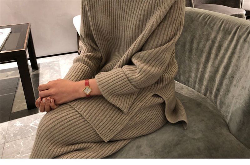 Women's Clothing Large size suits for women two piece suits autumn new fashion high end loose knit sweaters sweaters wide leg pants_voghion.com