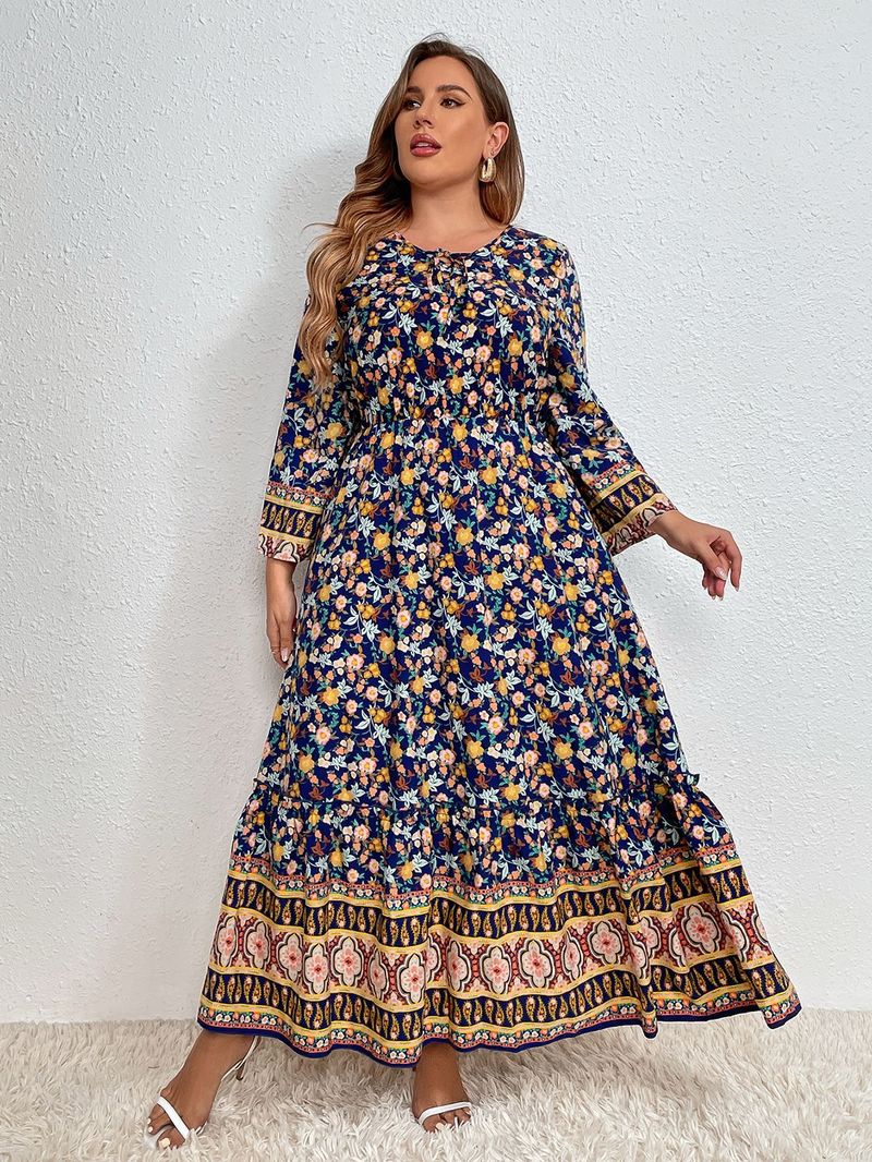 Robe fleurie en coton et lin pour femme grande taille, style décontracté, tendance 2022_voghion.com