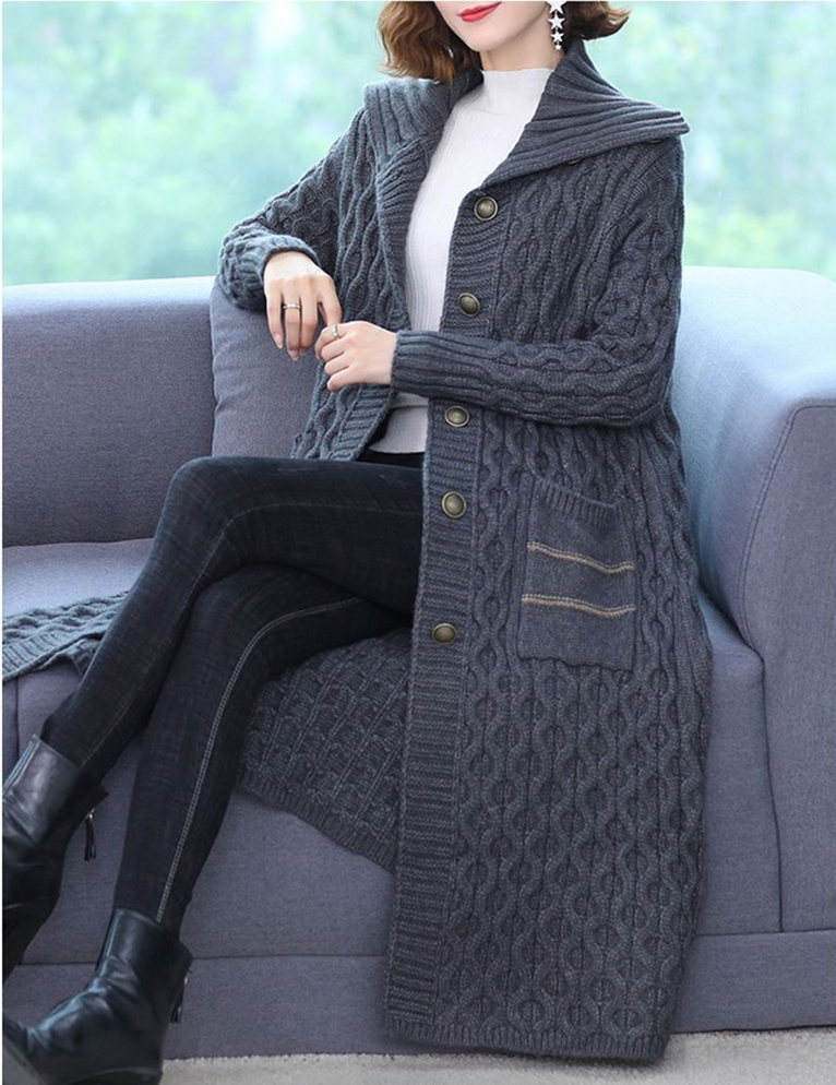 Winter Clothes Women Solid Single Breasted Long Sleeved Coat Knitted Cardigan Oversized Cardigan Thick Sweaters for_voghion.com
