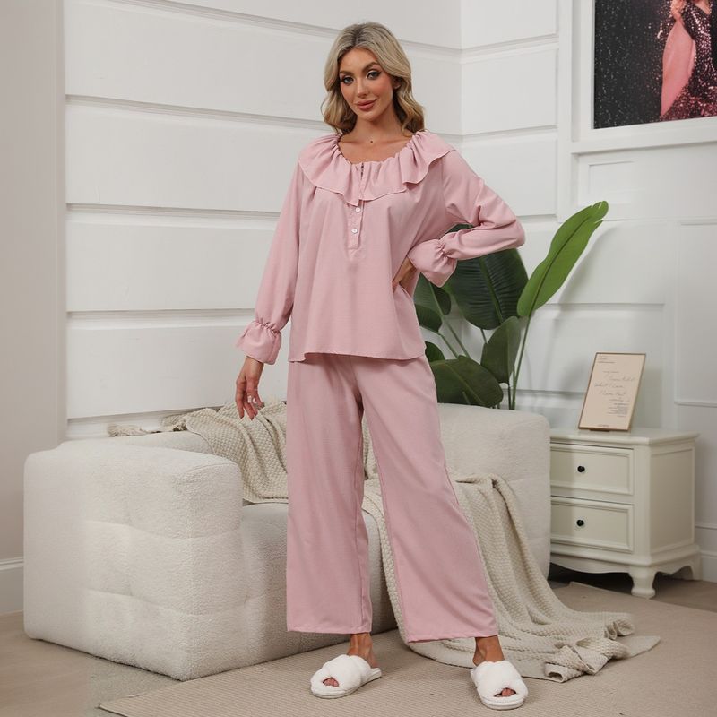 Pyjama ample décontracté et confortable rose printemps-automne, ensemble 2 pièces_voghion.com