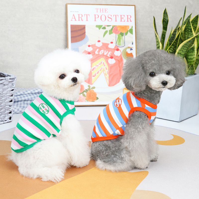 Haustierkleidung Frühling und Sommer Hund Teddy Schnery Hundekleidung Zubehör Haustierkleidung 22 Gestreifte bestickte Weste_voghion.com