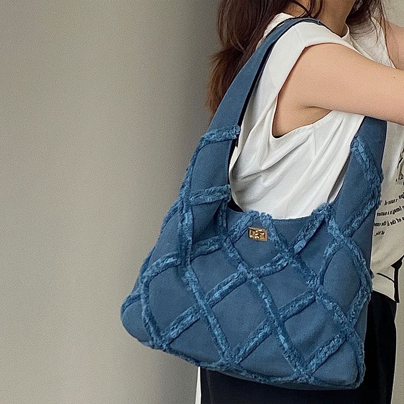 New retro commuter bag high end niche fashion versatile trend Korean denim canvas bag women's shoulder bag_voghion.com