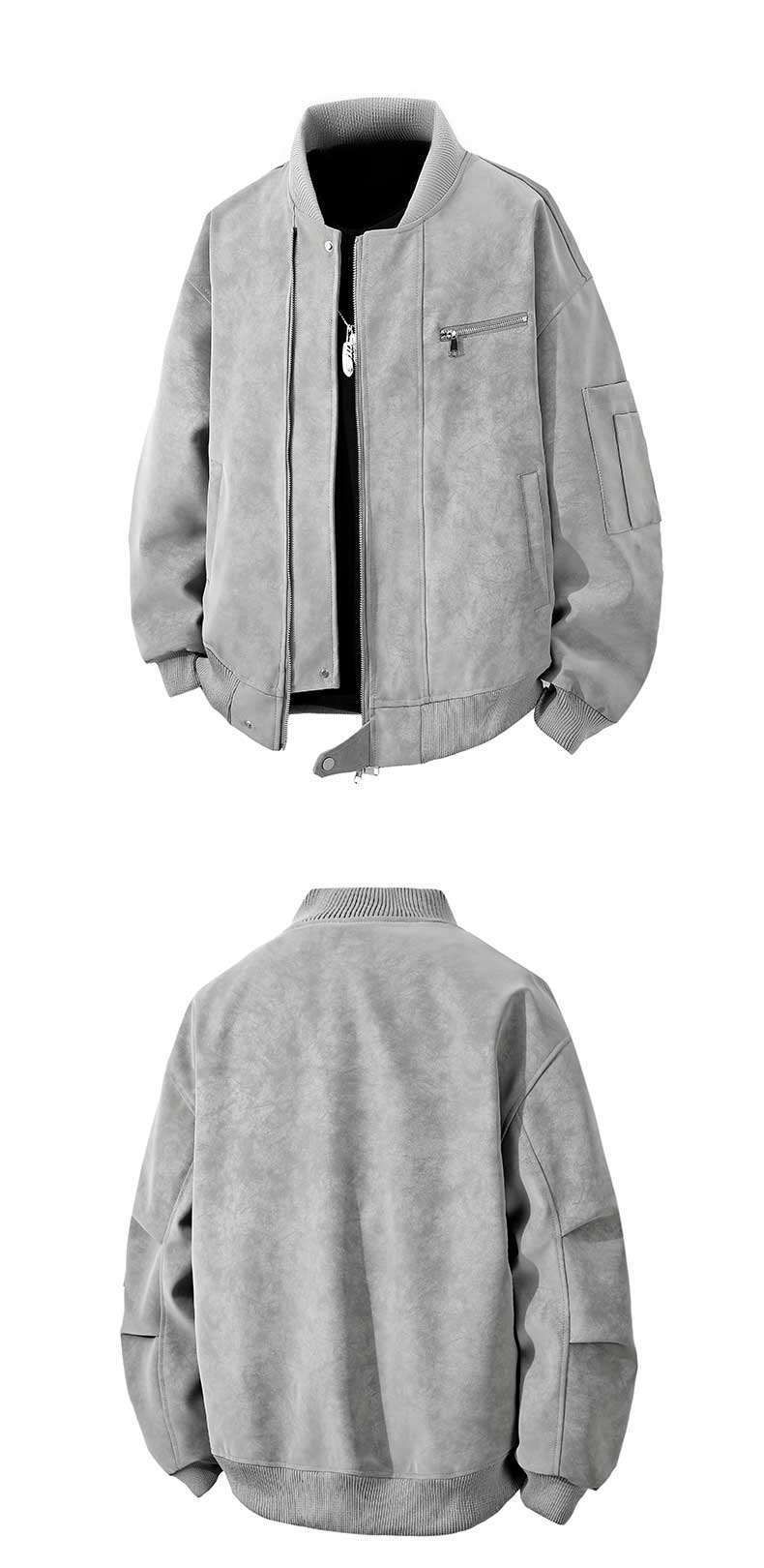 Vintage Tie-Dye Flight Jacket For Men, Double Zipper PU Leather Bomber Jacket With Stand Collar, Washed Distressed Style_voghion.com