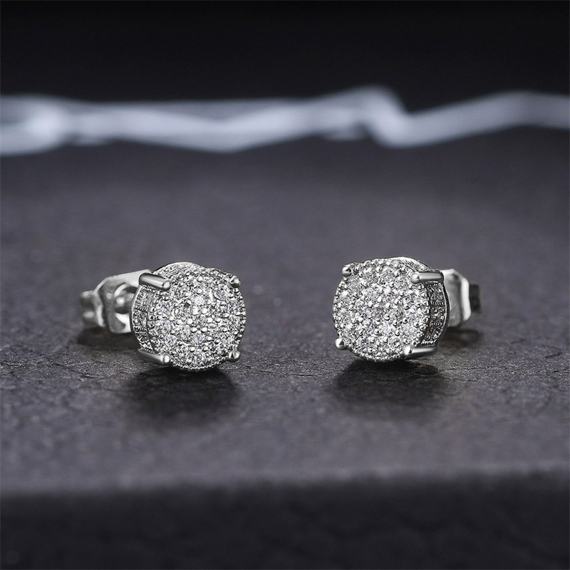 Pendientes Cao Shiman de hip hop con diamantes para hombre, pendientes redondos chapados en circón con microconjunto_voghion.com