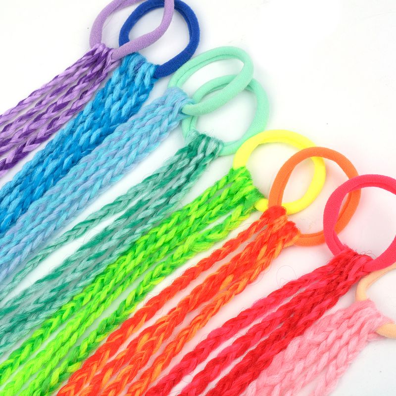 Lot de 5 extensions de cheveux en queue de cheval tressée arc-en-ciel de 30,5 cm avec bande élastique en caoutchouc, coiffure colorée pour enfants_voghion.com