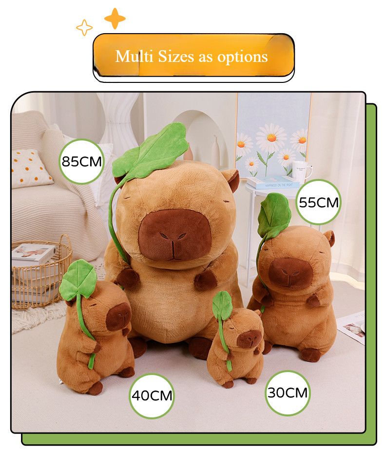 Kapybara a foglia di loto, bambola capibara, peluche, bambola di grandi dimensioni, ornamento, bambola regalo_voghion.com