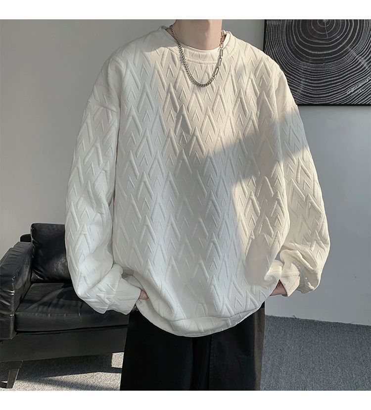 Herren-Sweatshirt mit besticktem Jacquard-Muster, langärmelig, lässig, Pullover-T-Shirt für Frühlings- und Herbstmodetrends_voghion.com