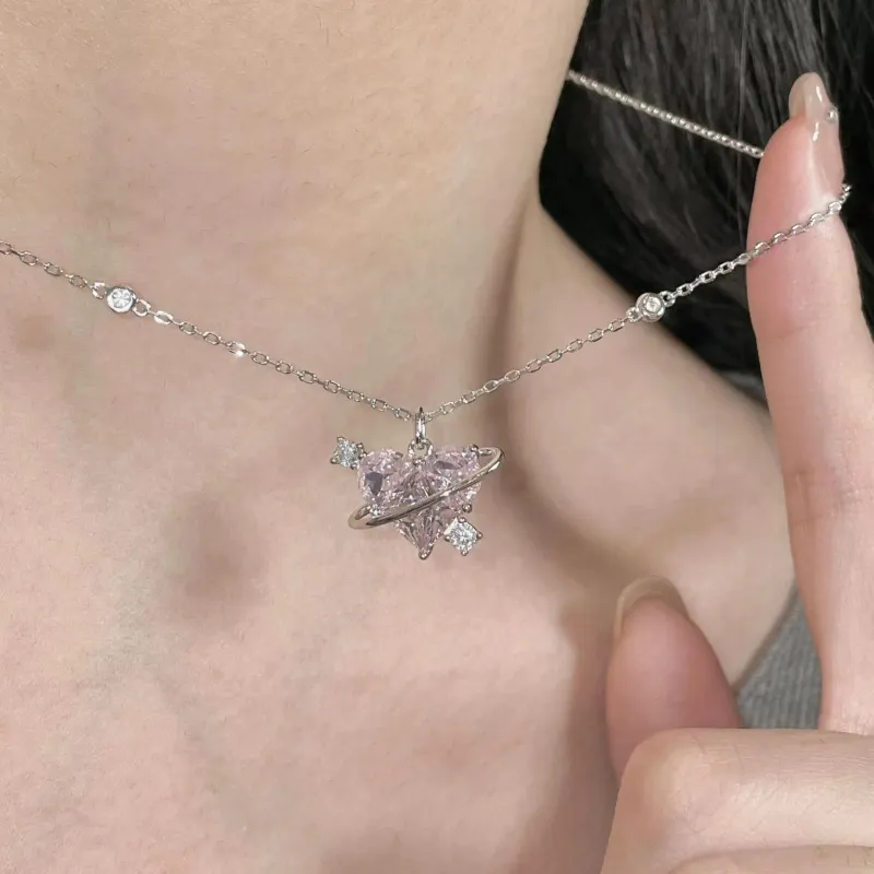 Klaar Voorraad Sterg Sier Mode Halskettingen voor Vrouwen Hartvormige Zirkoon Roze Kristallen Hanger Halsketting Dames Sieraden Exquise Geschenk_voghion.com
