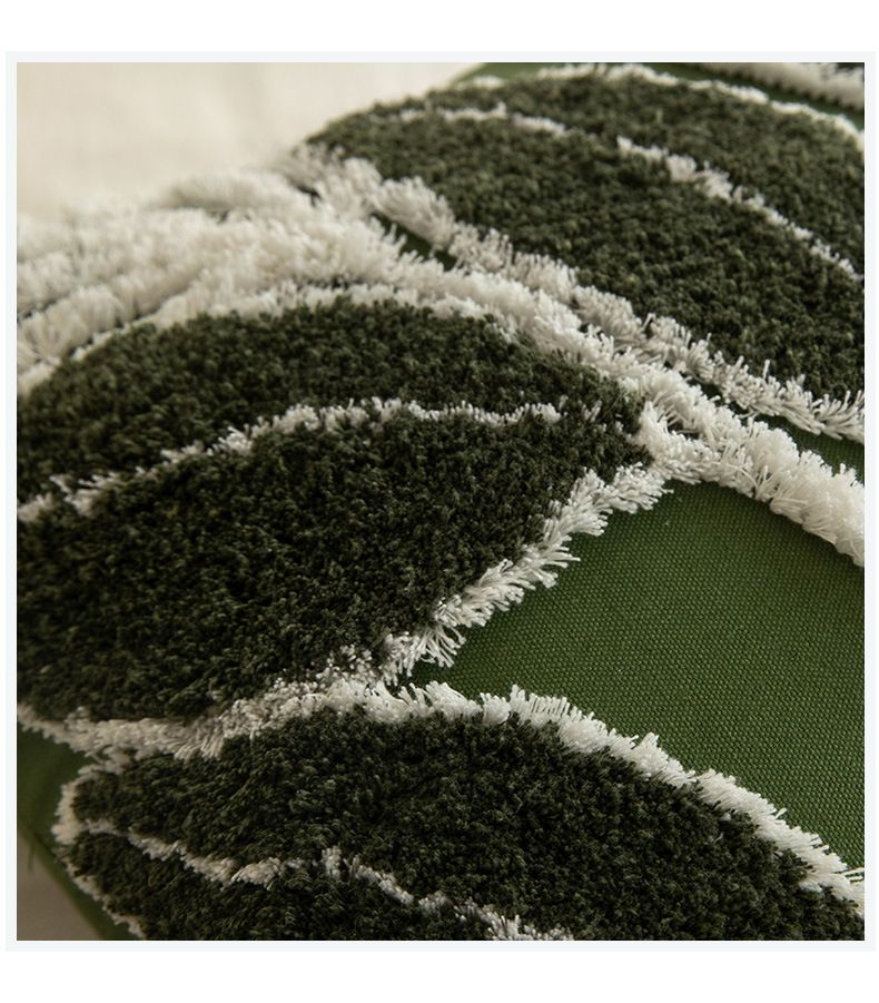 Federa per cuscino con motivo a foglie nordiche - Federa per cuscino in misto lino 45x45 cm per divano/letto (verde/beige) - Opzioni ricamo e pois trapuntati_voghion.com