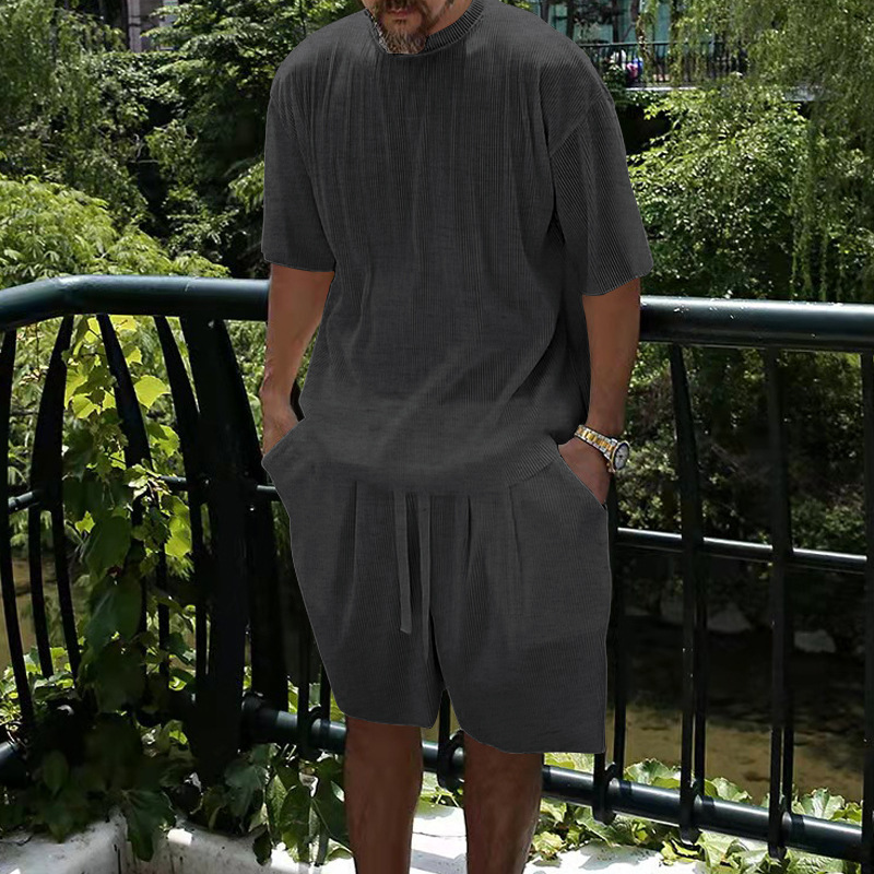 men's clothing summer men's clothing ice silk cool loose short-sleeved T-shirt shorts casual sports suit men_voghion.com
