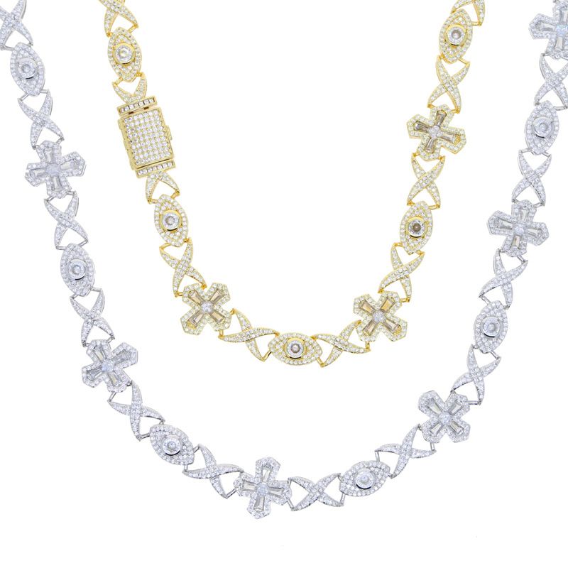 Collana con nodo incrociato e occhi in zircone, uomo e donna, hip hop, oro e argento_voghion.com