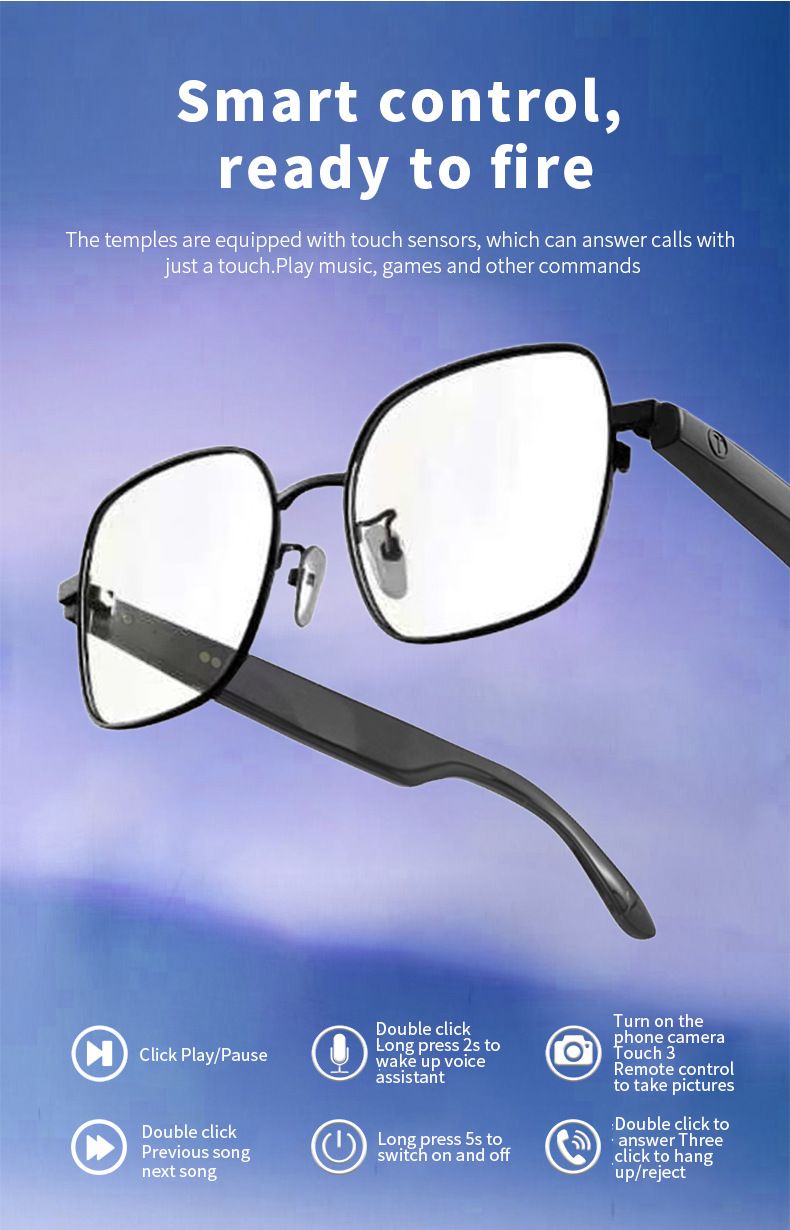 GS11 Smart Bluetooth Glasses - Retro Metal Dual Bridge Magnetic Charging Sunglasses With Photochromic Lenses, Touch Control_voghion.com
