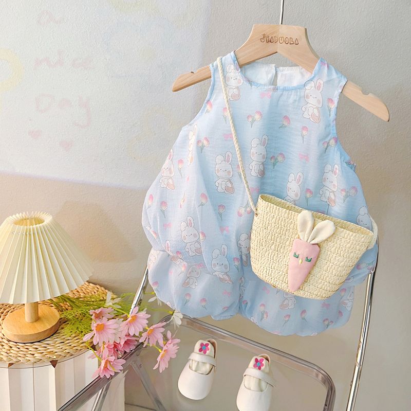 Completo da bambina, elegante set di gilet con orecchie di coniglio a tre colori per bambina, nuovi pantaloncini estivi 2024, set da due pezzi_voghion.com