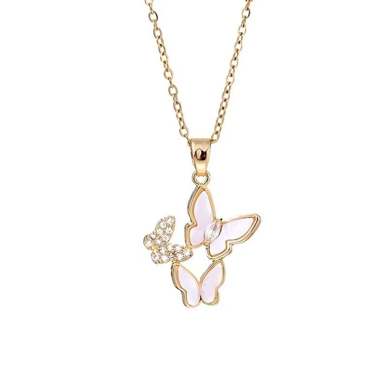 201 roestvrij staal koper verguld inleg vlinder zirkoon hanger ketting_voghion.com