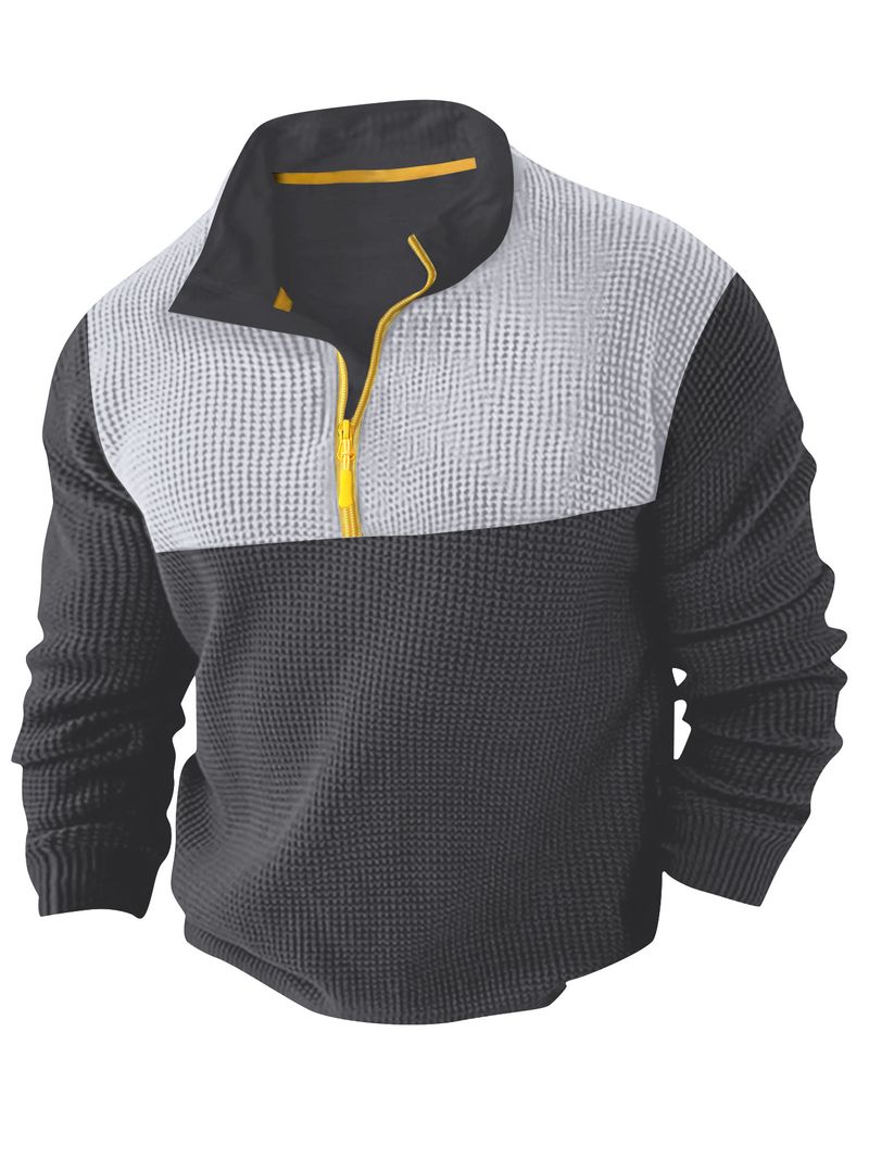 Spring And Autumn New Men's T Shirt Sweater Casual Sports Colorblock Long Sleeve Turtleneck Half Zipper Top_voghion.com