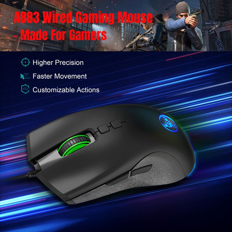 A883 Colorful Glowing 7D Game Mouse, Esports Wired Mouse 6400dpi Adjustable Macro Programming_voghion.com