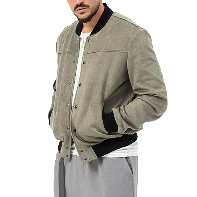 Men's Clothing Autumn and Winter Suede Stand Collar Men's Button Cardigan Jacket Casual Retro Jacket Men_voghion.com