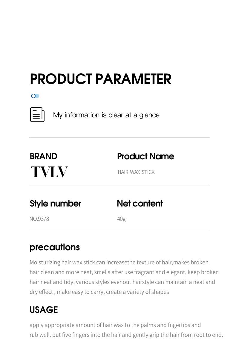 TVLV Wosk do stylizacji włosów dla mężczyzn Mocny lakier do włosów Zapach Gładki utrwalony wosk do włosów w sztyfcie Żel 40g_voghion.com