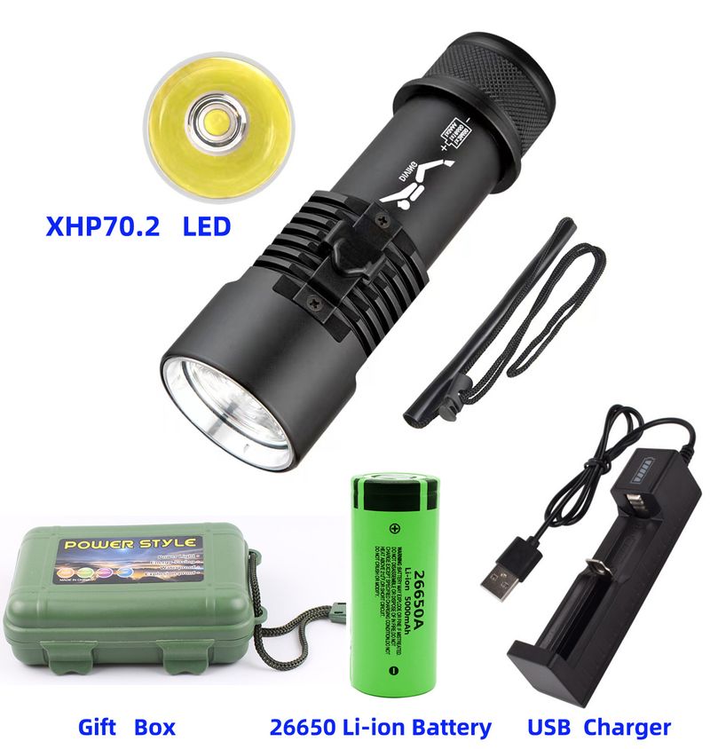Duikzaklamp XHP70 Duikzaklamp van aluminiumlegering met sterk licht, geel en wit licht, dubbele lichtbron_voghion.com