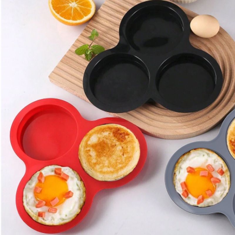 Silicone Egg Mold Air Fryer Egg Pan Reusable 3-Cavity Muffin Cake Baking Mould Kitchen Cooking Accessories_voghion.com