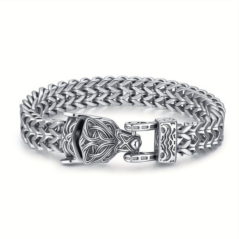 Men's Dragon Head Bracelet, Stainless Steel Cuban Link Chain, Viking Style Clasp_voghion.com