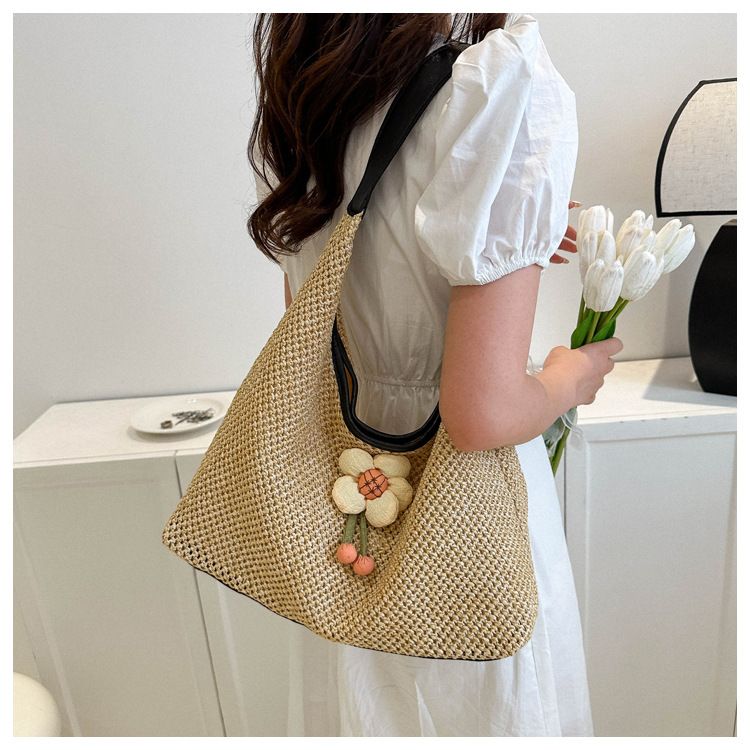 Große Kapazität modisches Temperament sanfte Blumendekoration Schulter für Frauen 2024 Sommer neue Unterarm-Einkaufstasche_voghion.com